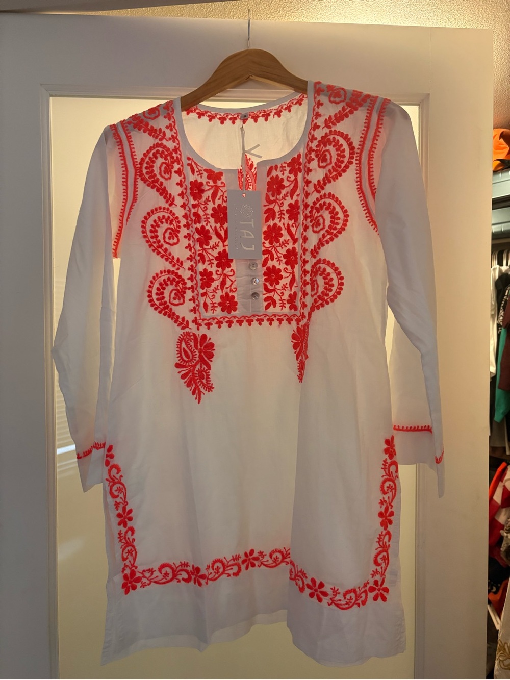 White Tunic Top with Embroidery -